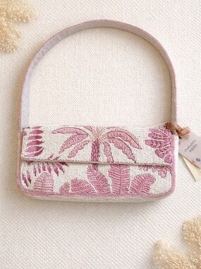 Handcrafted in India Pink Palm Tree Beaded Bag NWT